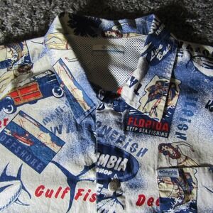 Columbia Shirt Mens M Trollers Best PFG Camp Fishing Hula Florida 1438981